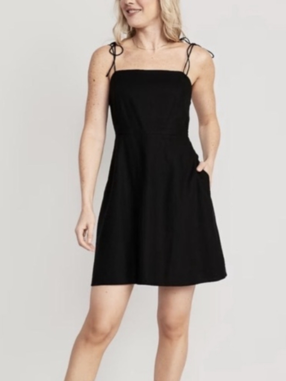 2/$20 Old Navy Black Linen Blend Tie Strap Mini Dress | Pockets | Summer